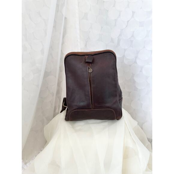Vintage Brown Genuine Leather Backpack Rucksack Murse unisex Made in Italy Y2K - Picture 2 of 11
